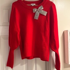 CeCe Red Sweater with Silver Bow